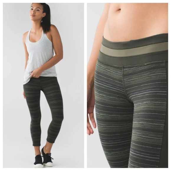lululemon athletica Pants - Lululemon Give Me Qi Crop Cyber Stripe Gator Fatigue Green black 21277